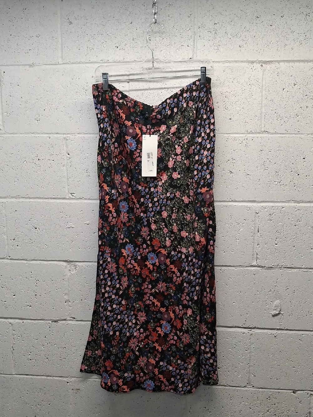 NWT Womens River Island Floral Bias Midi Skirt - Black with Multicolor Floral